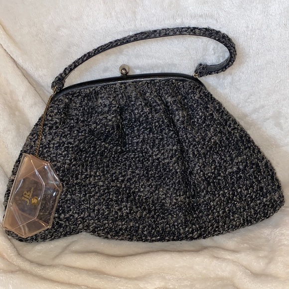 Vintage J.R. Handbags black tweed handbag with original change purse - Picture 2 of 6